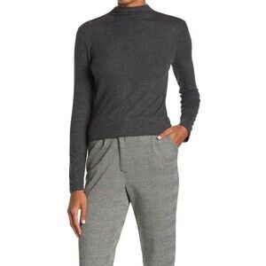 CATHERINE MALANDRINO Long Sleeve Mock Neck Ribbed Top Charcoal Grey size L